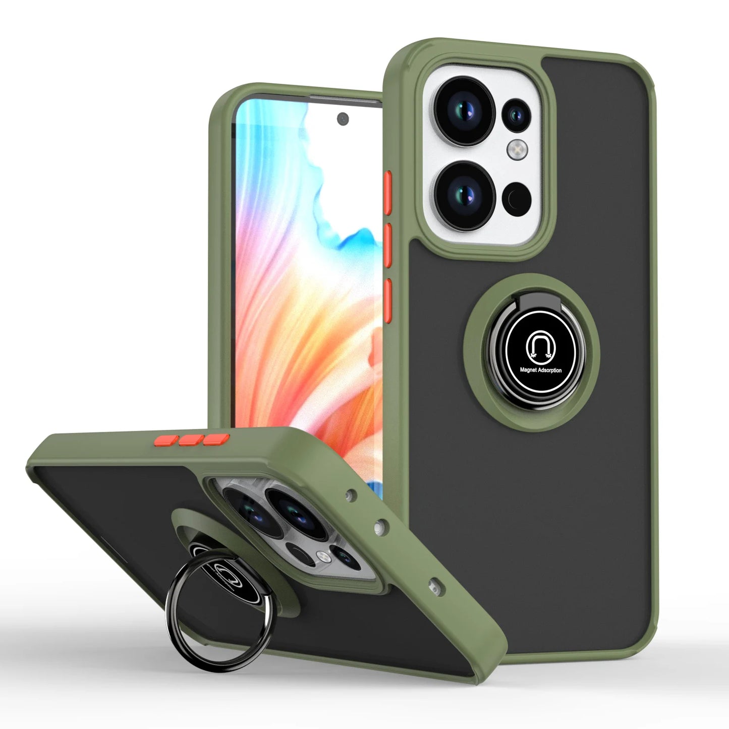 Oppo Reno 13A 5G CPH2699 Case Metal Ring Holder Shockproof Silicone Bumper Matte Back Cover Hard Phone Case for Oppo Reno 13A 5G