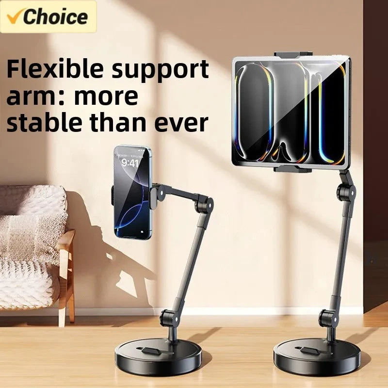 Adjustable Carbon Steel Phone Holder 360° Rotatable Overhead Shooting Bracket for Desktop Live, Food Recording & Unpacking Vlog