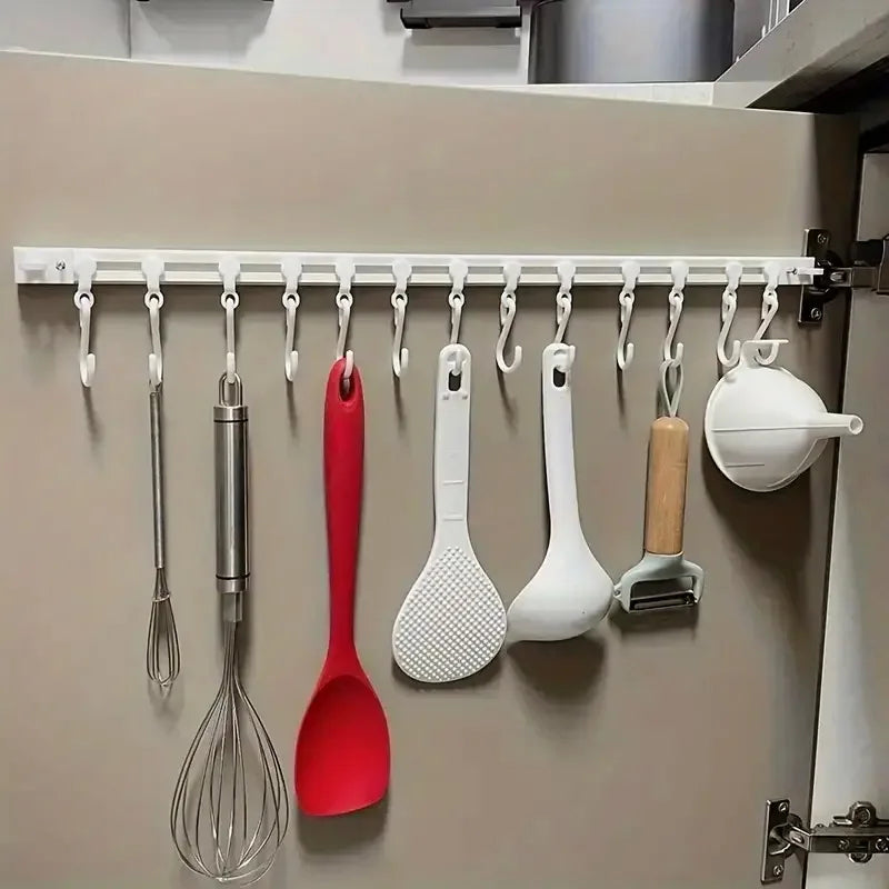 1PC Adhesive Sliding Hook Strong Kitchen Storage Rack No Punching Door Back Sticker Easy Organization Row Hanger