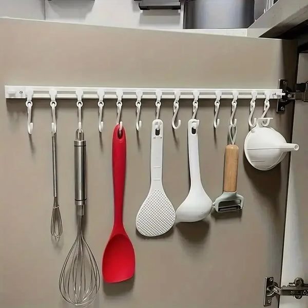 1PC Adhesive Sliding Hook Strong Kitchen Storage Rack No Punching Door Back Sticker Easy Organization Row Hanger