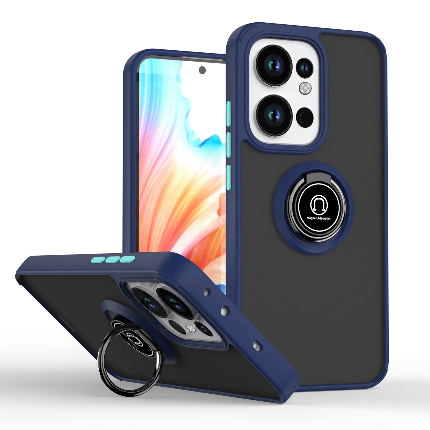 Oppo Reno 13A 5G CPH2699 Case Metal Ring Holder Shockproof Silicone Bumper Matte Back Cover Hard Phone Case for Oppo Reno 13A 5G