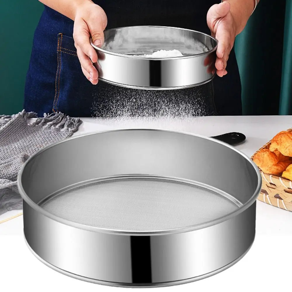Round Flour Sieve Stainless Steel 15/20/25/30cm Mesh Flour Sifter Ultra-fine 60 Mesh Silver Handhold Strainer Sifters