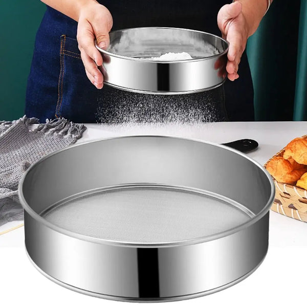 Round Flour Sieve Stainless Steel 15/20/25/30cm Mesh Flour Sifter Ultra-fine 60 Mesh Silver Handhold Strainer Sifters