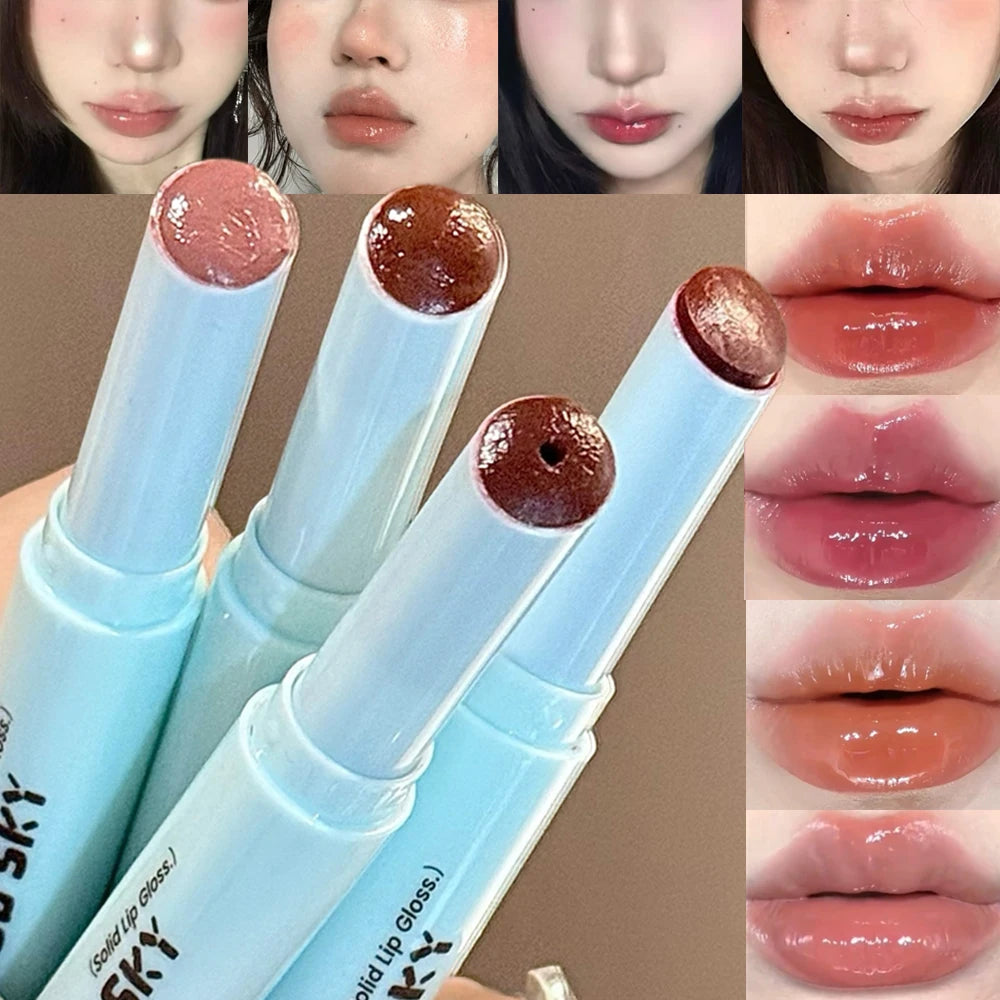 4 Colors Solid Lip Gloss Stick Mint Non-Sticky Glass Shine Lip Balm Hydrating Water Light Lipstick Tint Natural Look Makeup