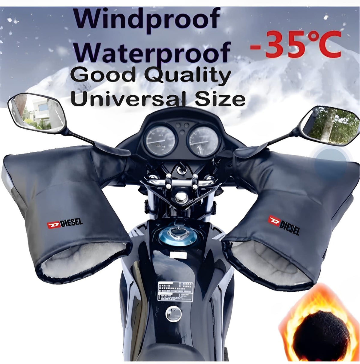 Pair Bike Rider Handle Gloves For Winter Special Quality Waterproof - Black