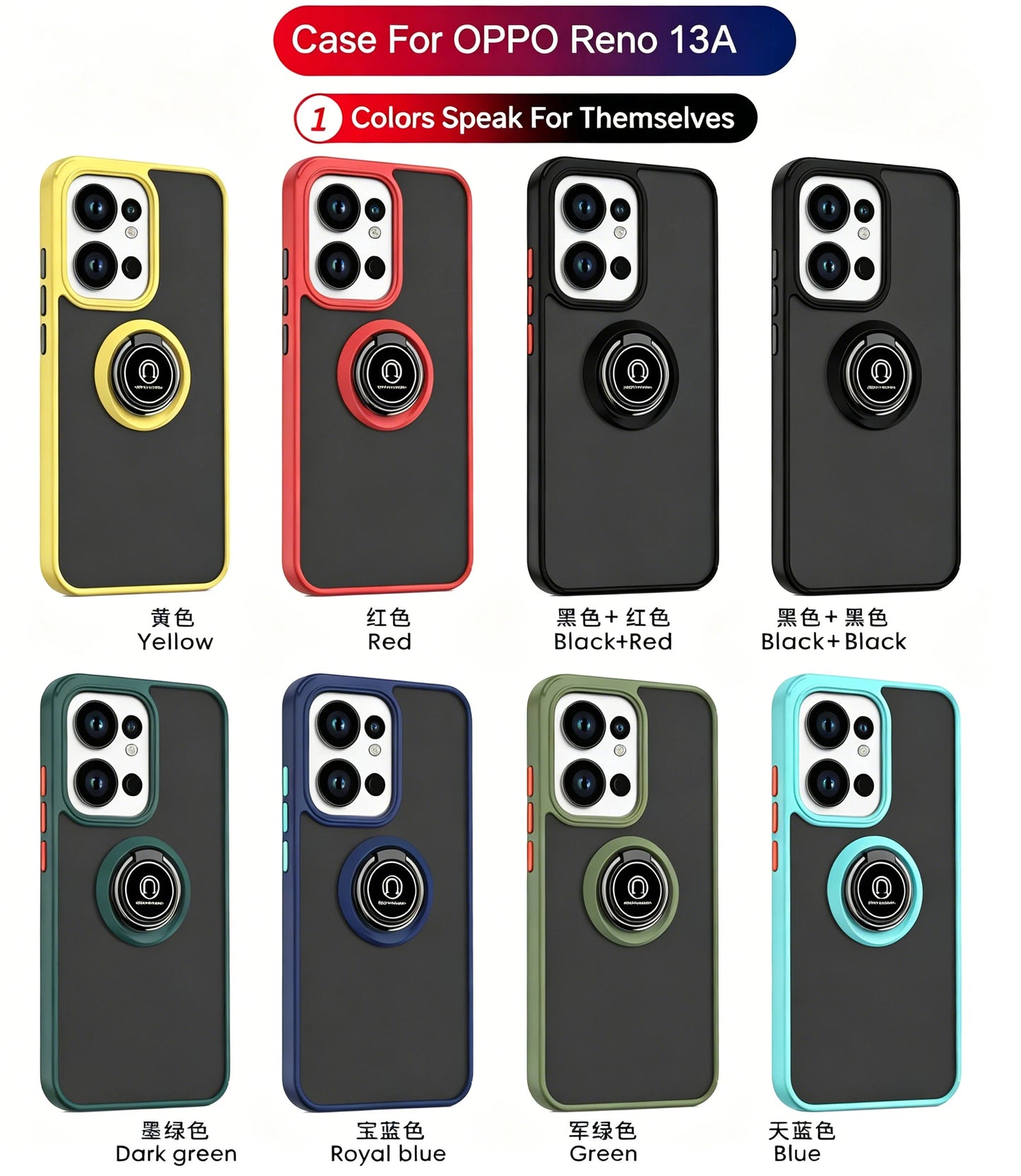 Oppo Reno 13A 5G CPH2699 Case Metal Ring Holder Shockproof Silicone Bumper Matte Back Cover Hard Phone Case for Oppo Reno 13A 5G