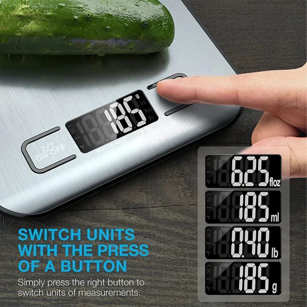 Digital Kitchen Scale 5kg/10kg Food Multi-Function Stainless Steel Balance LCD Display Measuring Grams Ounces Cooking Baking