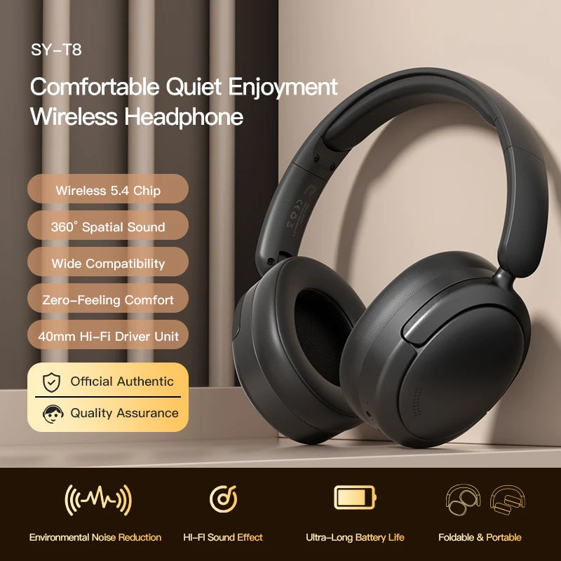 EOENKK SY-T8 Over-ear Wireless Headphone Bluetooth 5.4 Long Battery Lify HiFi Stereo Sound Gaming Headset With Low Latency