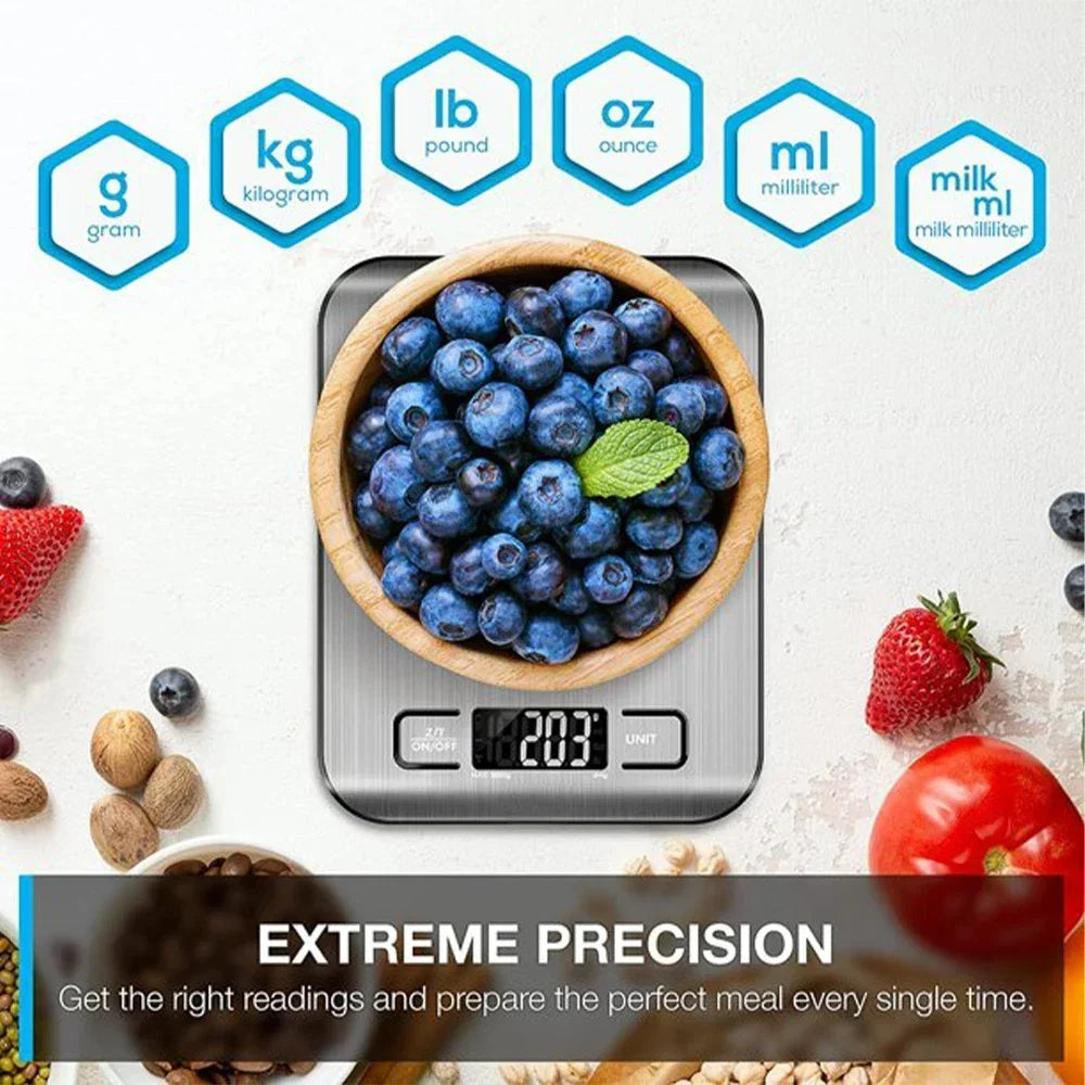 Digital Kitchen Scale 5kg/10kg Food Multi-Function Stainless Steel Balance LCD Display Measuring Grams Ounces Cooking Baking