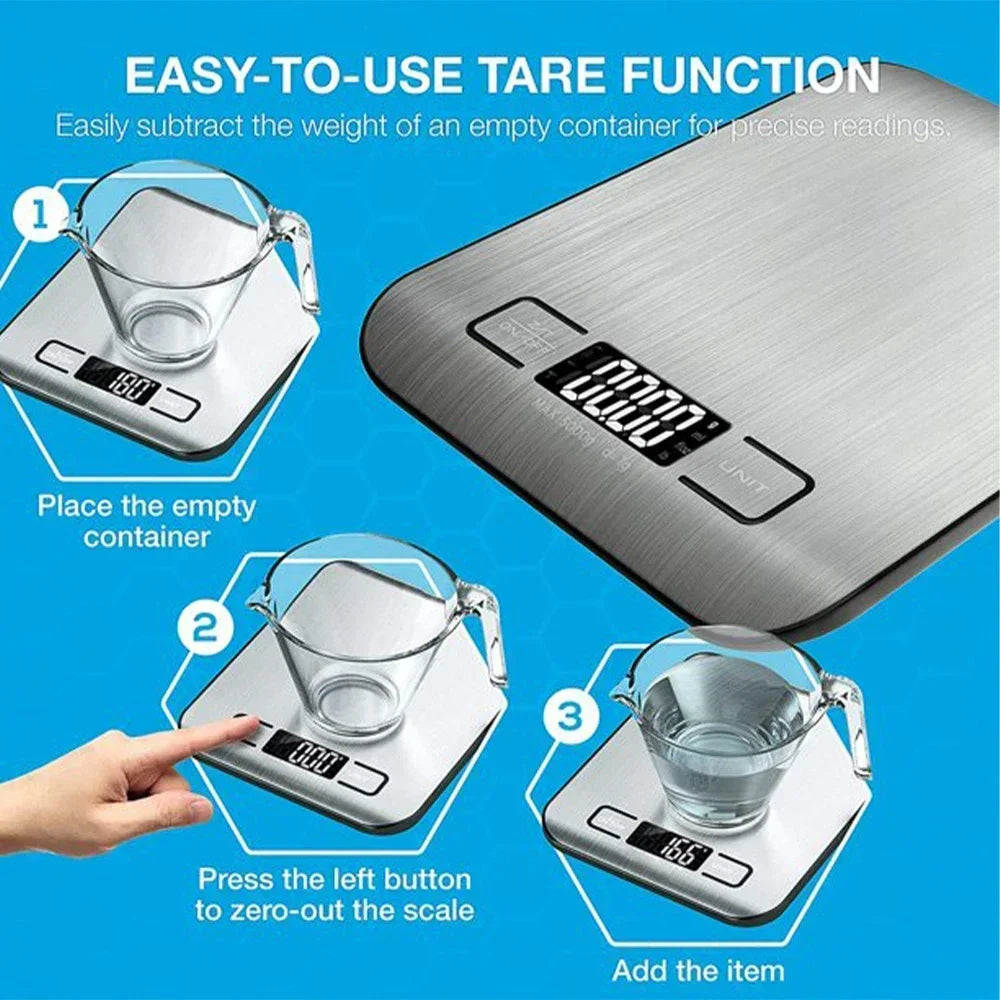 Digital Kitchen Scale 5kg/10kg Food Multi-Function Stainless Steel Balance LCD Display Measuring Grams Ounces Cooking Baking