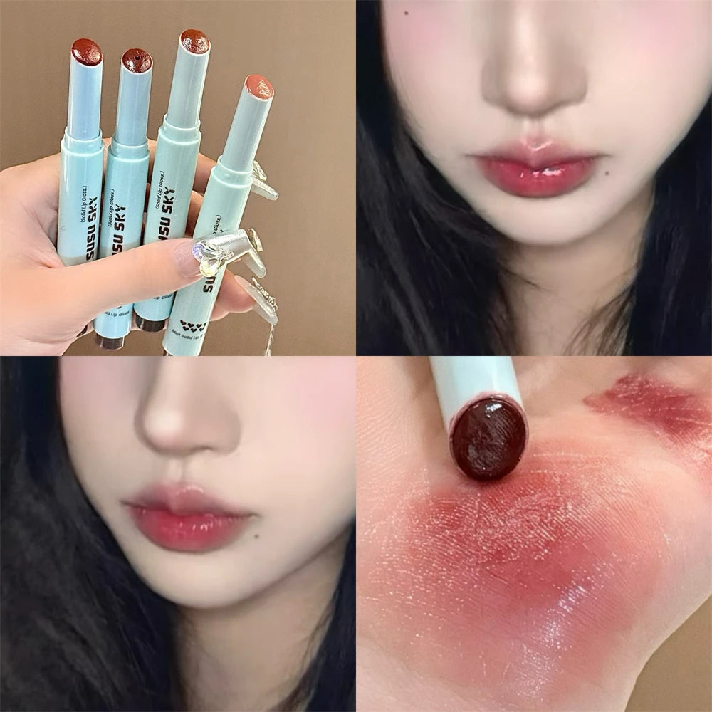 4 Colors Solid Lip Gloss Stick Mint Non-Sticky Glass Shine Lip Balm Hydrating Water Light Lipstick Tint Natural Look Makeup