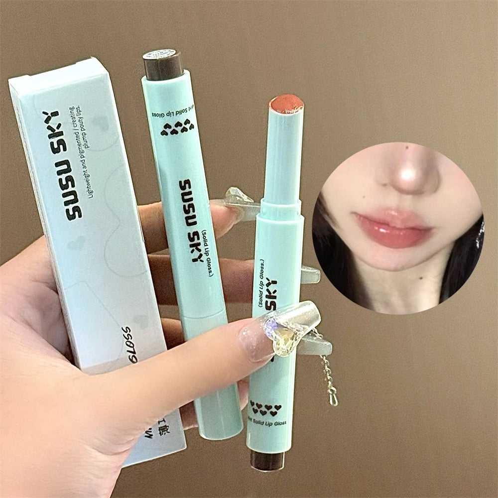 4 Colors Solid Lip Gloss Stick Mint Non-Sticky Glass Shine Lip Balm Hydrating Water Light Lipstick Tint Natural Look Makeup