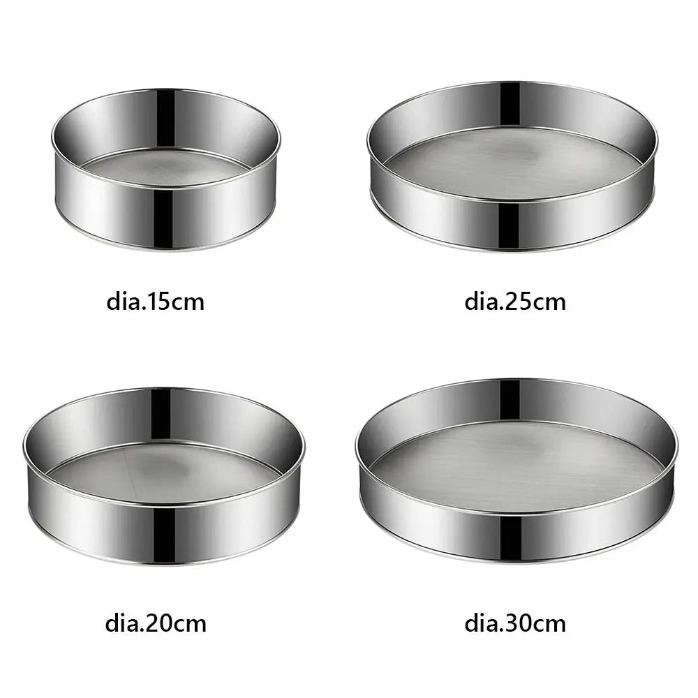 Round Flour Sieve Stainless Steel 15/20/25/30cm Mesh Flour Sifter Ultra-fine 60 Mesh Silver Handhold Strainer Sifters