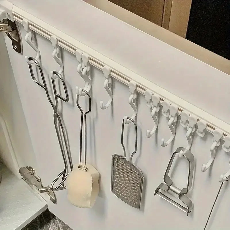 1PC Adhesive Sliding Hook Strong Kitchen Storage Rack No Punching Door Back Sticker Easy Organization Row Hanger
