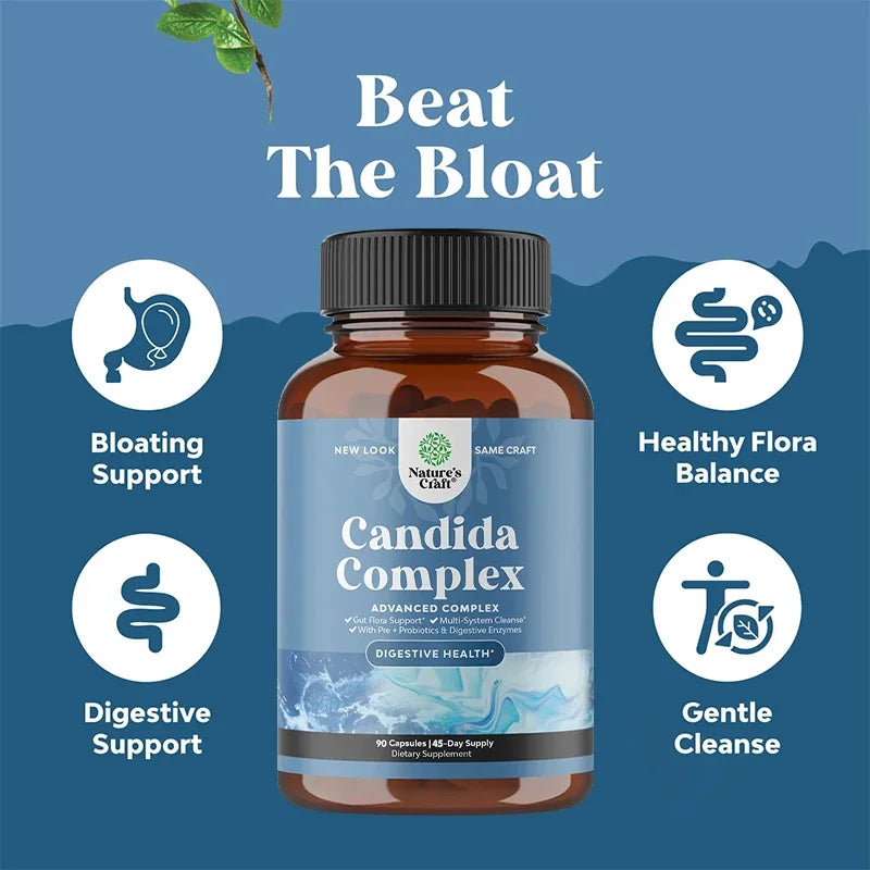 Candida Complex - Probiotics and Digestive Enzymes Natural Ingredients To Support Digestive Health and Intestinal Flora Balance
