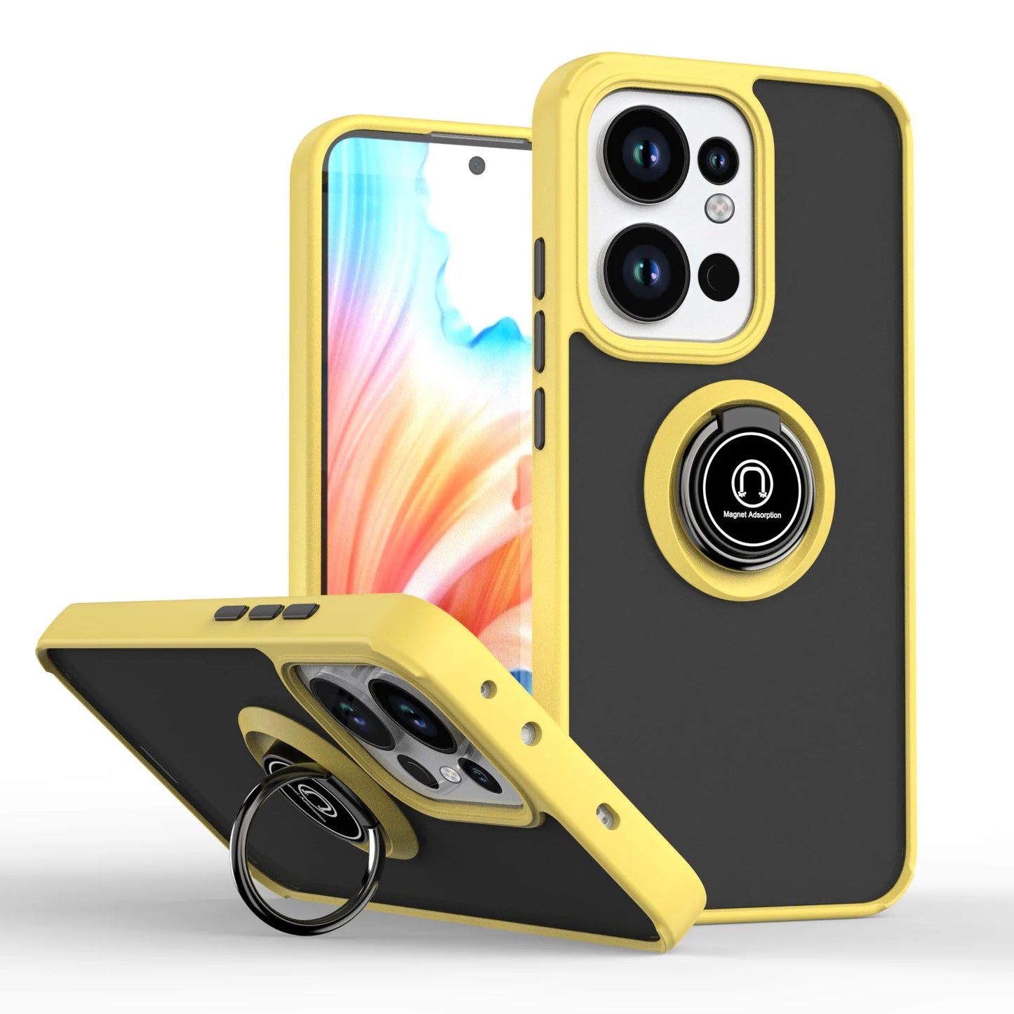 Oppo Reno 13A 5G CPH2699 Case Metal Ring Holder Shockproof Silicone Bumper Matte Back Cover Hard Phone Case for Oppo Reno 13A 5G