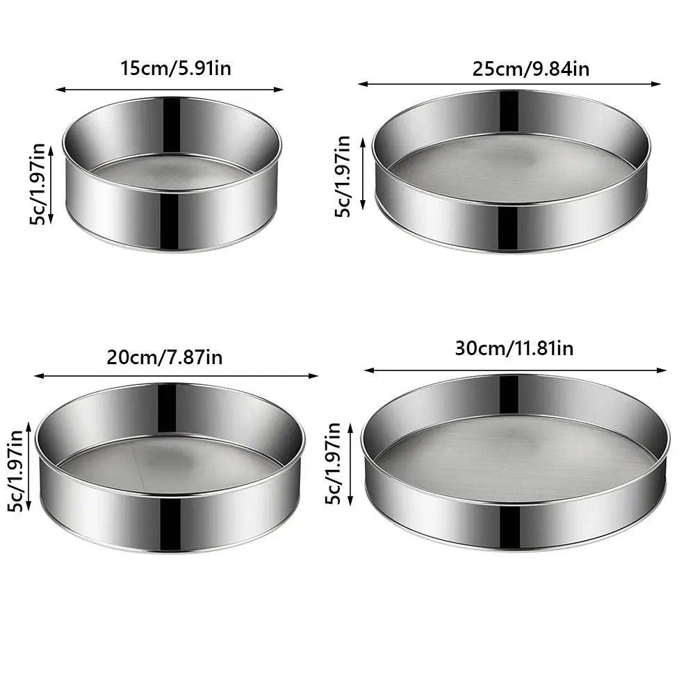 Round Flour Sieve Stainless Steel 15/20/25/30cm Mesh Flour Sifter Ultra-fine 60 Mesh Silver Handhold Strainer Sifters