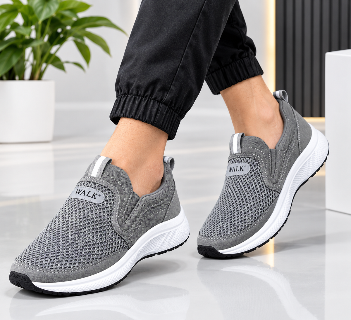 WALK Men's Breathable Slip-On Walking Shoes - Lightweight Mesh Sneakers.