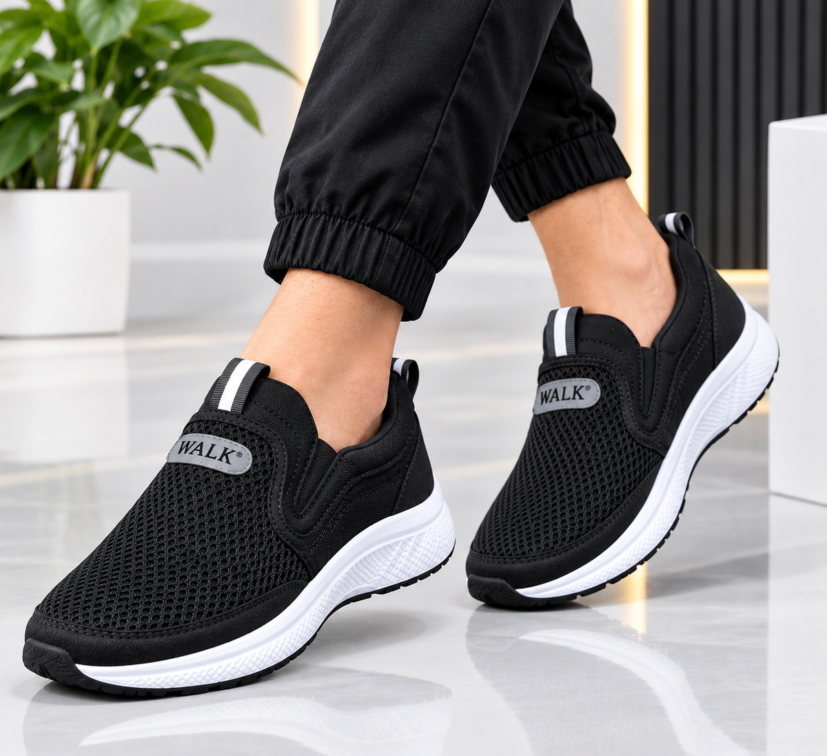 WALK Men's Breathable Slip-On Walking Shoes - Lightweight Mesh Sneakers.