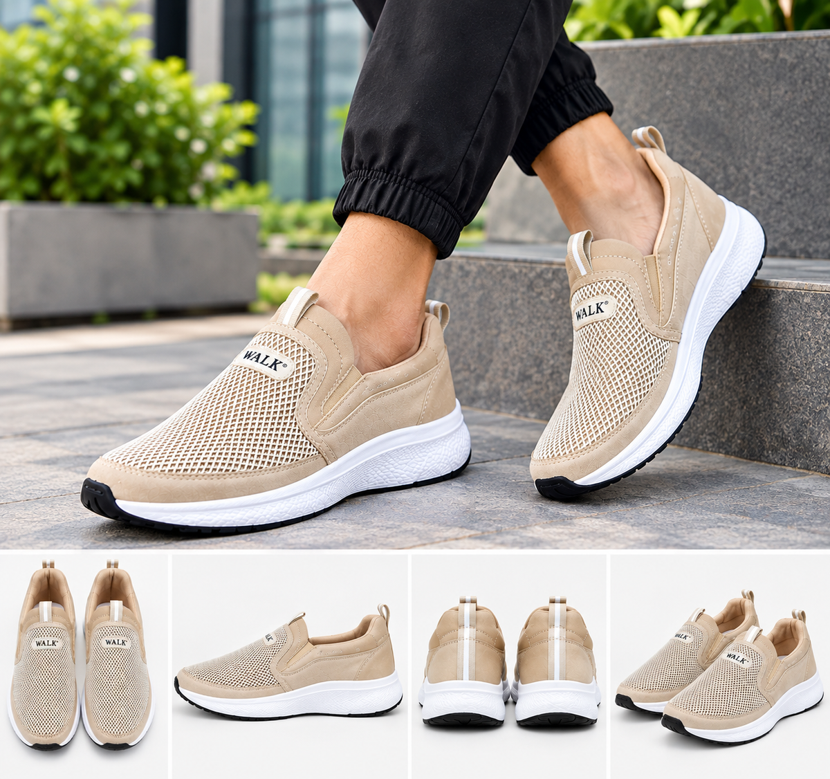 WALK Men's Breathable Slip-On Walking Shoes - Lightweight Mesh Sneakers.