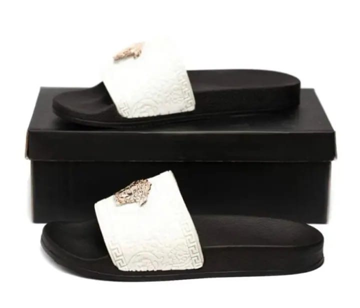 Men’s Stylish White Gay & Black Flip Flops | Lightweight Non-Slip Casual Slippers